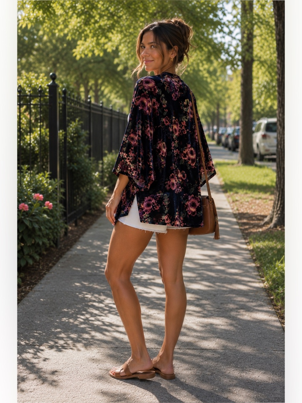 Oddy Floral Velvet Kimono Purple Pink Floral Open Front